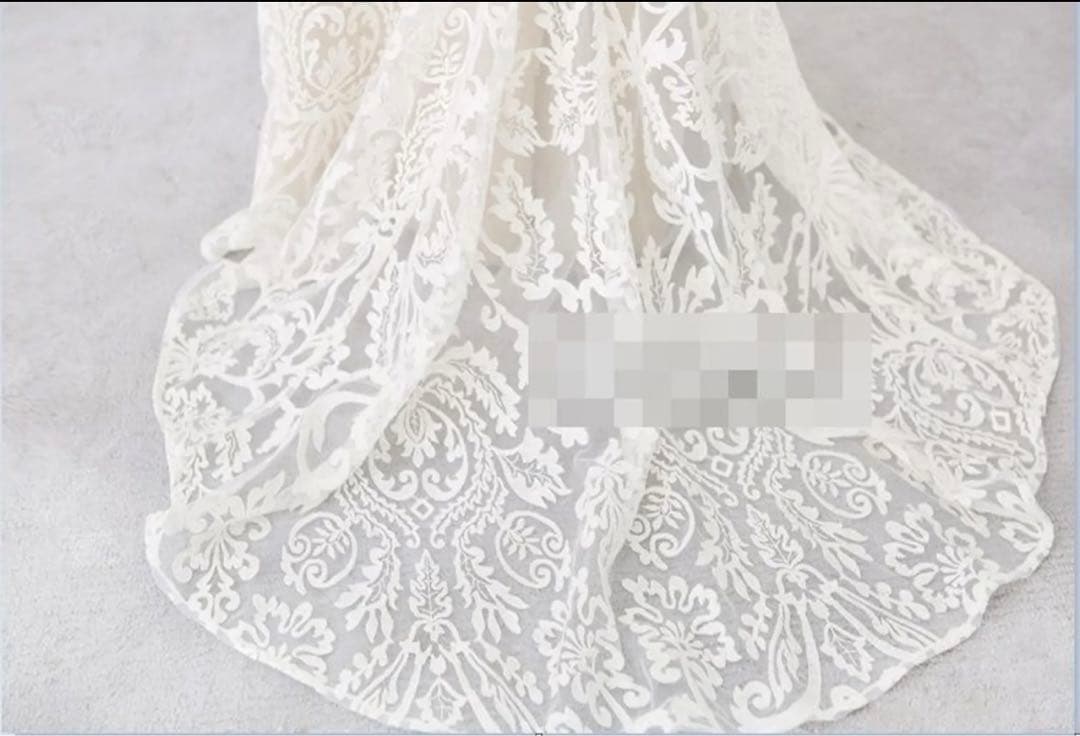 前撮り　二次会ドレス　長袖　レース刺繍