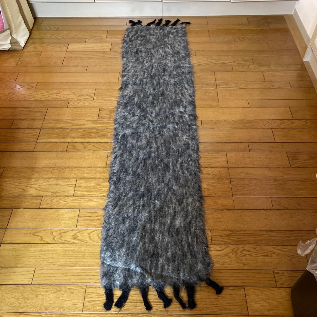 HERMES モヘアマフラー グレー系 フリンジ付き　ユニセックス