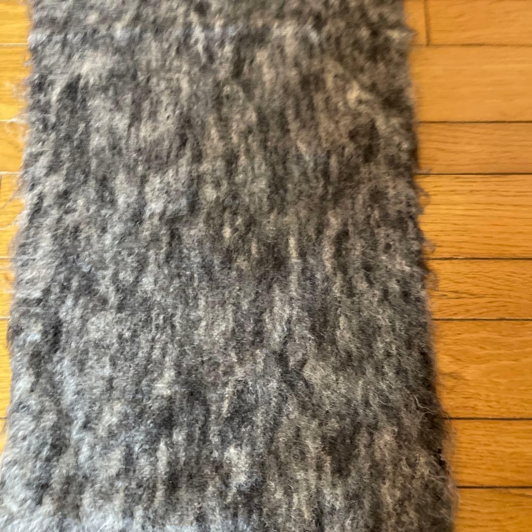 HERMES モヘアマフラー グレー系 フリンジ付き　ユニセックス