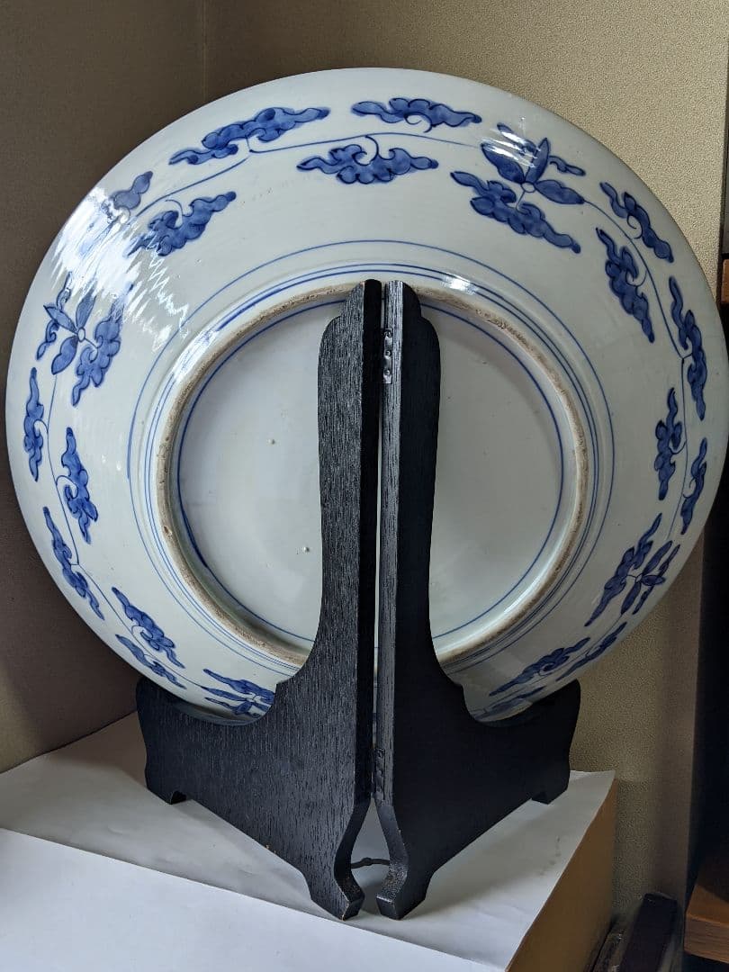 ♦江戸時代 古伊万里 染付 金襴手八窓宝船文大皿 コレクション骨董品アンティーク
