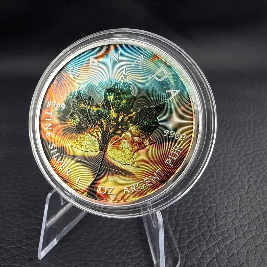 世界100枚限定！ メイプルリーフ 銀貨 カラー 生命の樹 1オンス 1oz