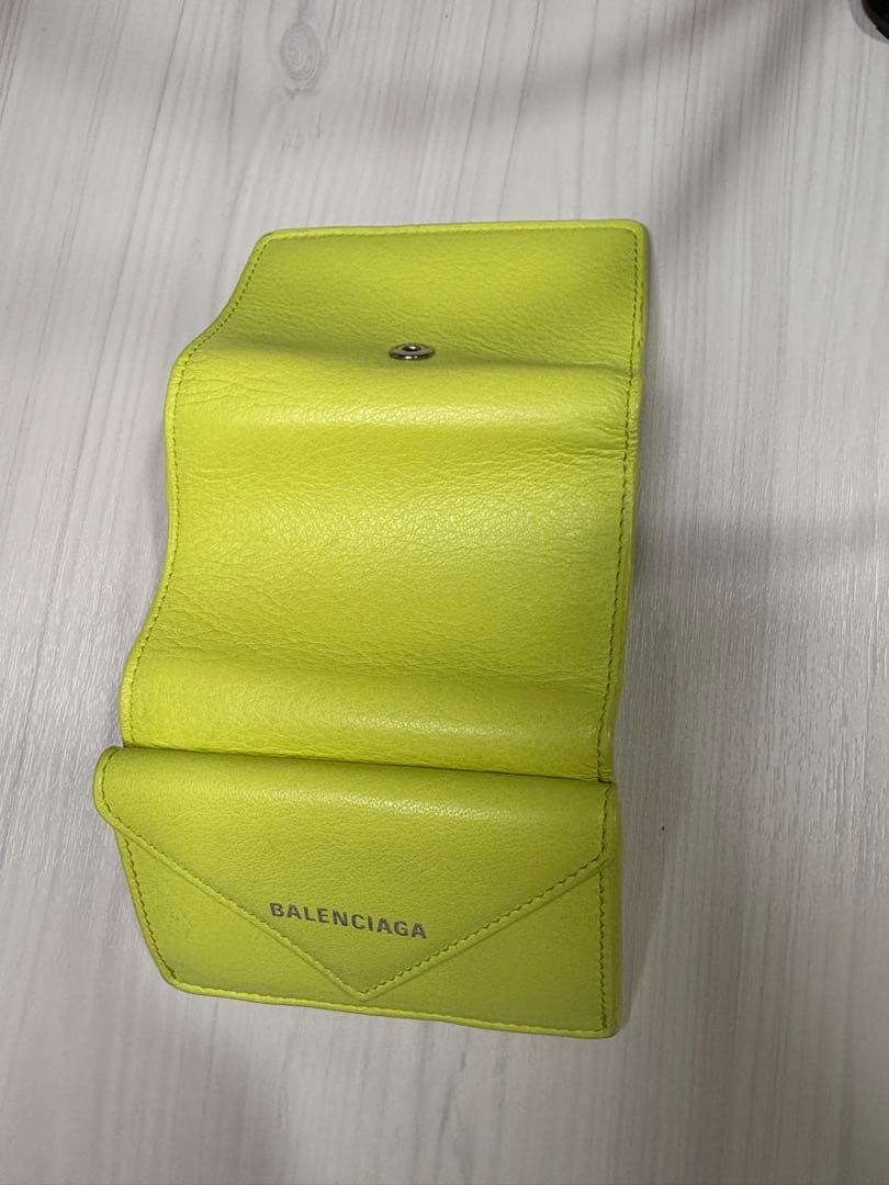 BALENCIAGA 三つ折り財布 ネオンイエロー ミニウォレット　美品