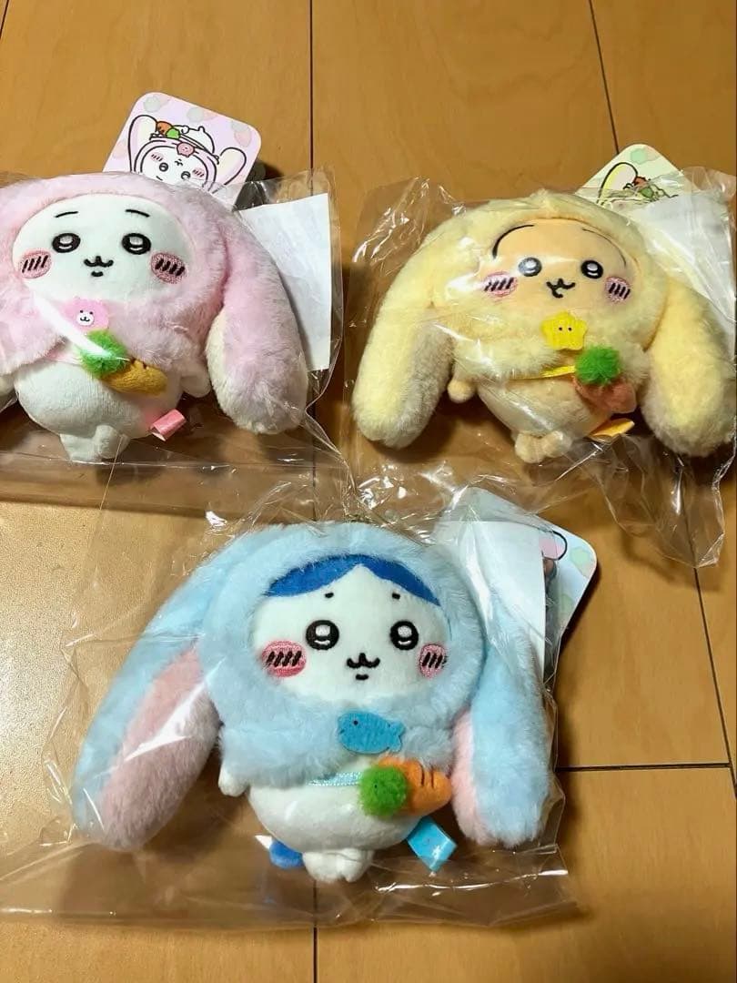 台湾ちいかわ・ハチワレ ロップイヤーなぬいぐるみ3点、紙袋・シール付き