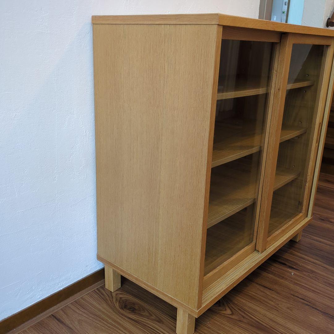 無印良品　オーク材キャビネット・ガラス扉（引戸）