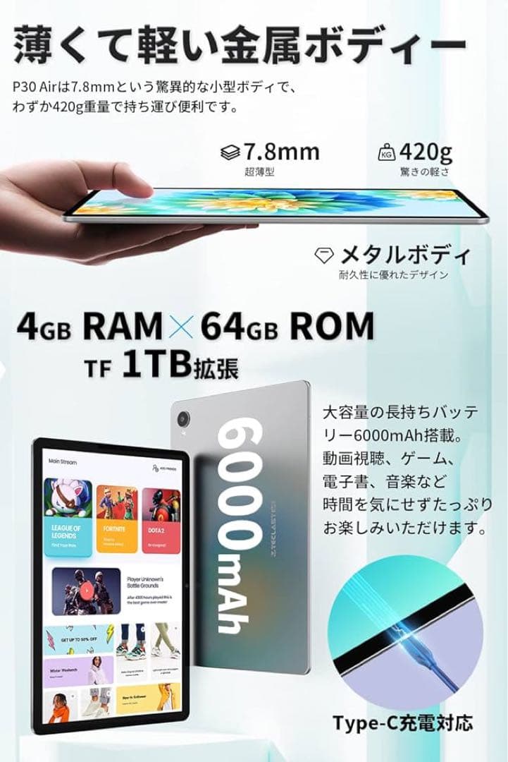 Android12タブレット10インチ4GB RAM+64GBROM