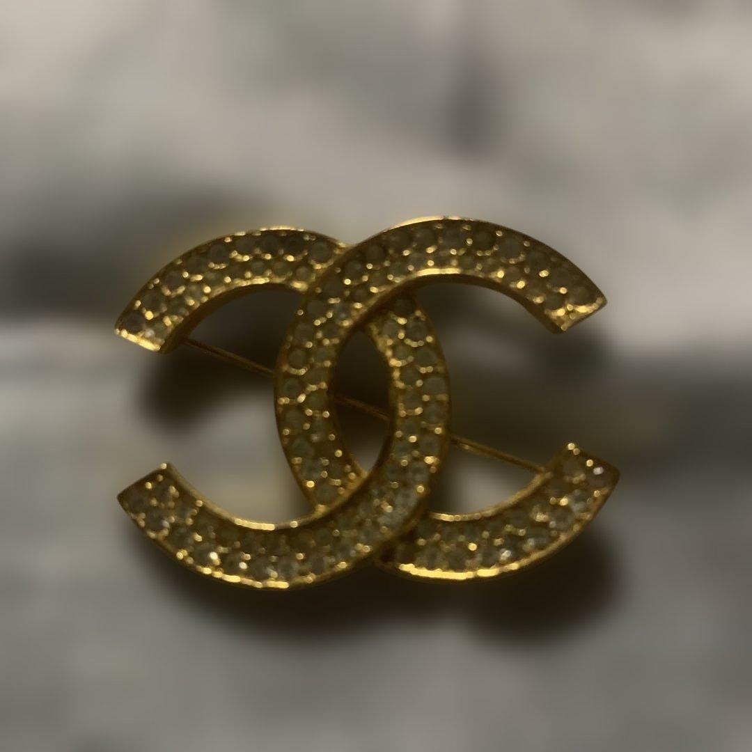 【未使用保管品】CHANEL ゴールド CCロゴ ブローチ　ラインストーン