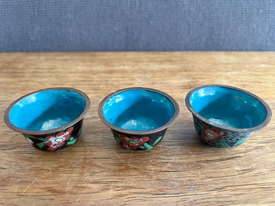 清朝末期 中華民国時代 中国七宝 七宝焼　ガラス工芸 お猪口 中国古美術