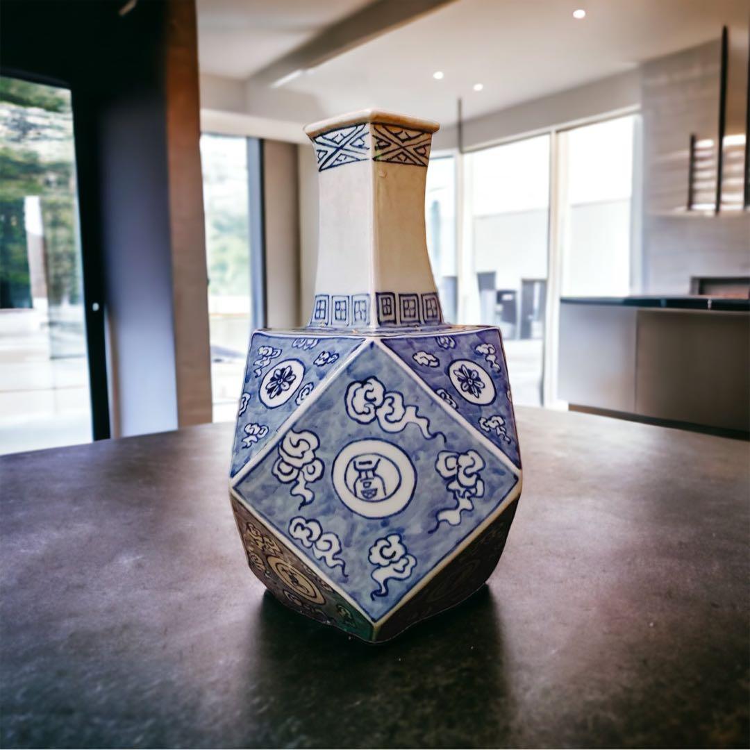 李朝　染付　萬壽無疆　陶磁　漢字　蒼　白磁　花瓶　朝鮮　中国　骨董品　古美術