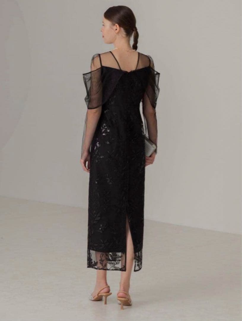 Leja オフショルダー レース パーティードレス 黒 S