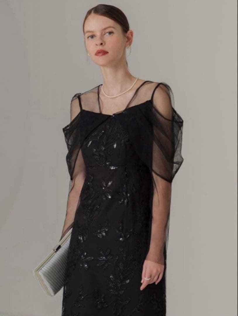 Leja オフショルダー レース パーティードレス 黒 S
