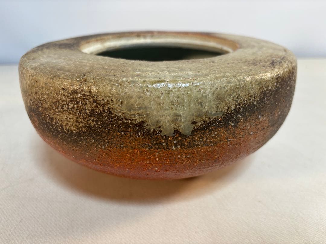 信楽焼　蓋付き陶器 陶印有り　 茶道具　平水指