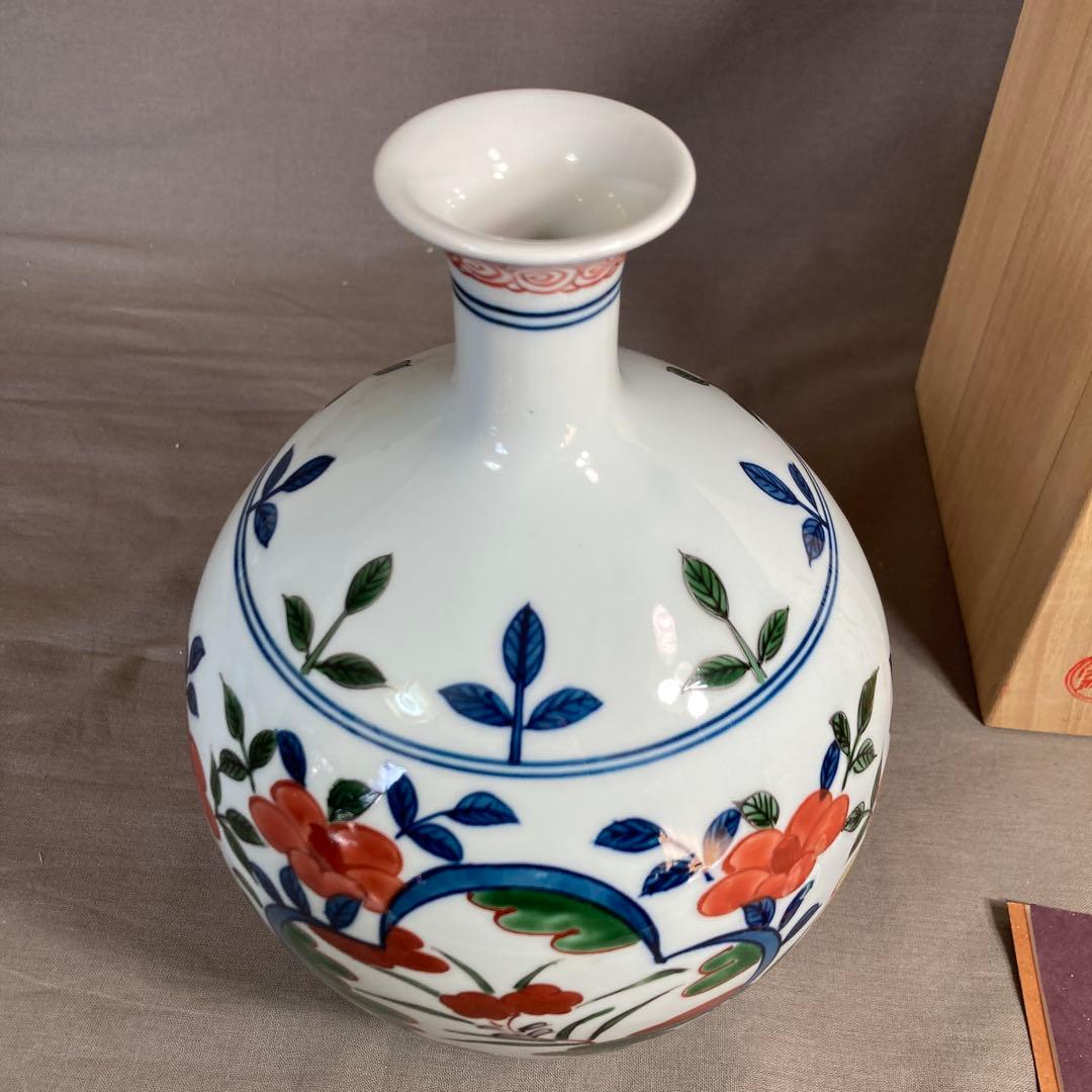 【源右衛門】古伊万里の伝統　日本の名窯　舘林源右衛門作　染錦古伊万里椿絵　花瓶