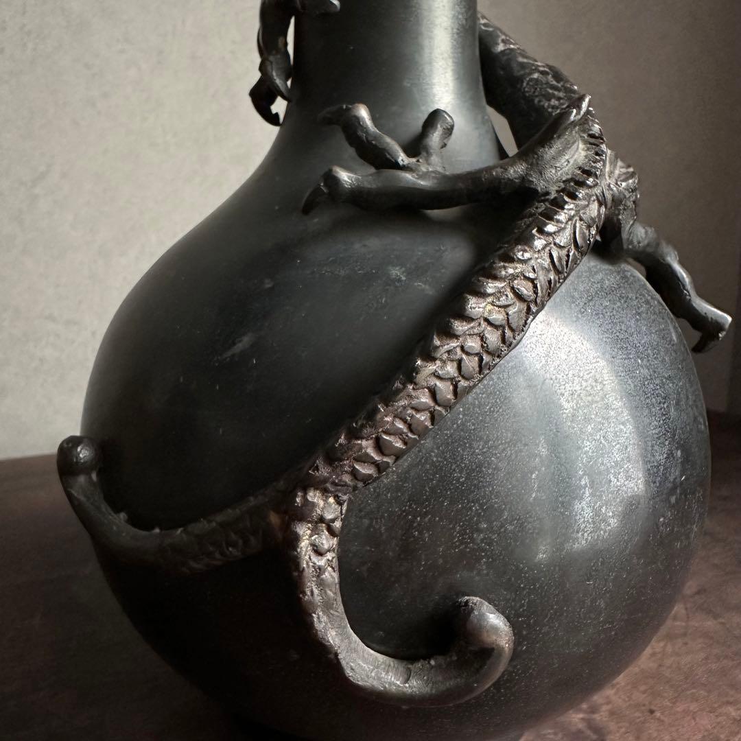 【希少】　古銅　銅製　鉄龍巻　龍巻花瓶　雄峰造　花入　高岡銅器　金工美術　大