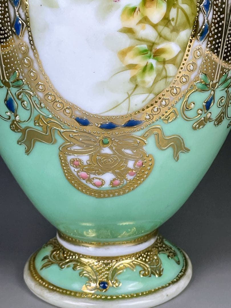 【大型】オールドノリタケ ２６㎝ アールヌーボー 薔薇紋花瓶 ジュエル ジュール