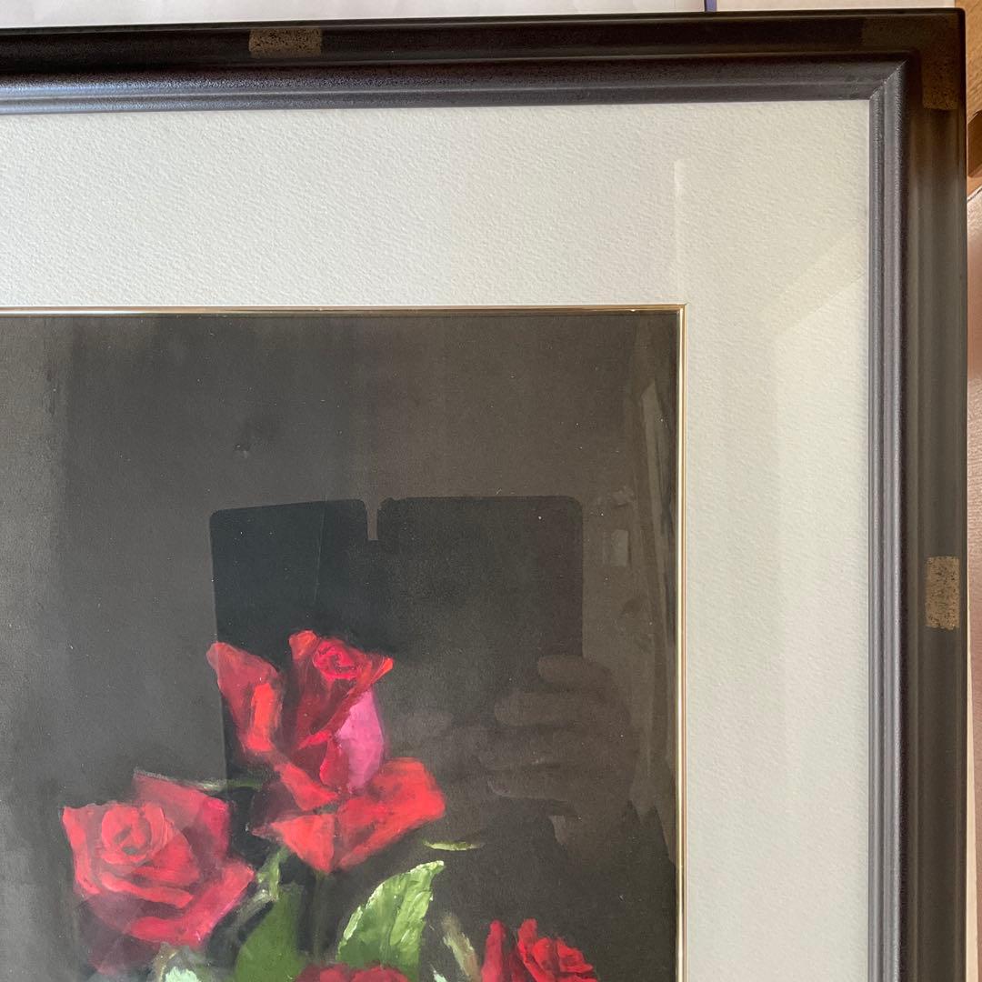 パステル画　渡壁公義「赤い薔薇」４号