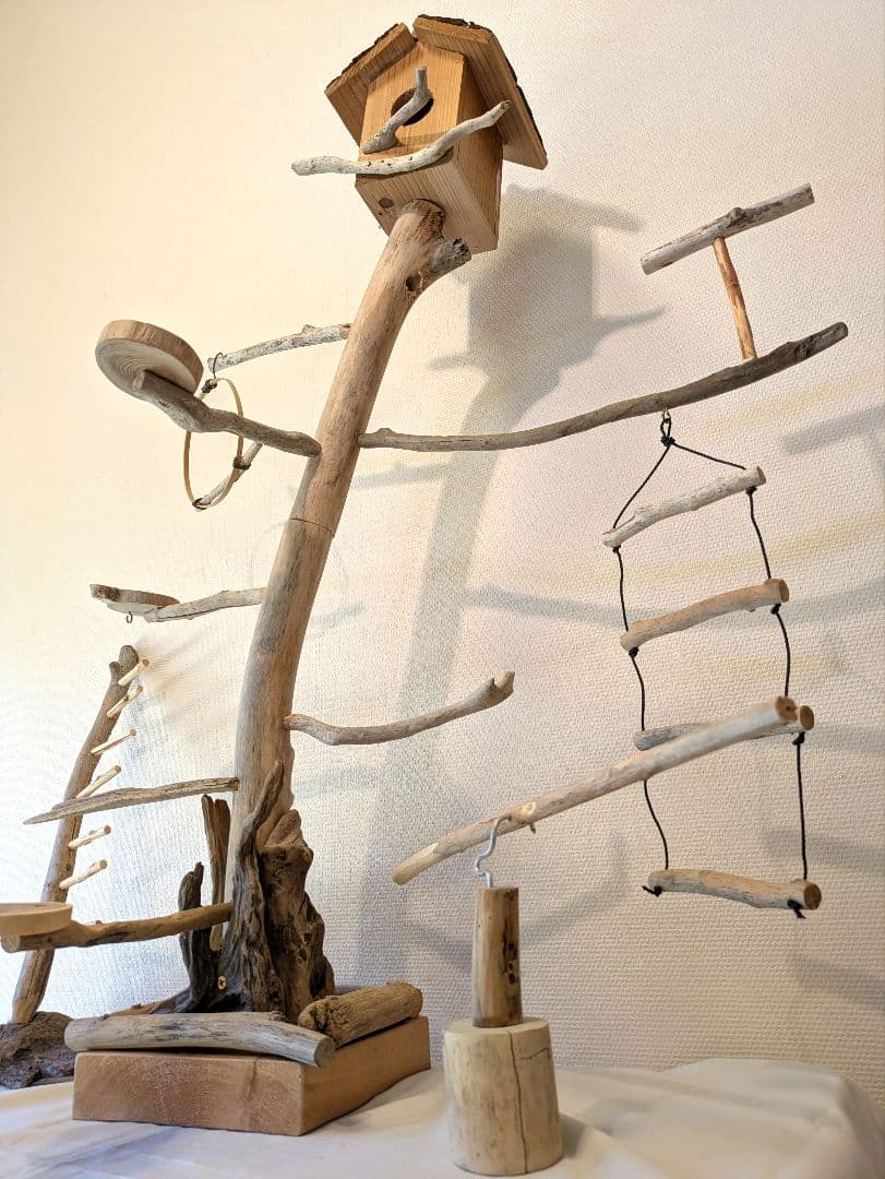 バードジム バードアスレチック 木製鳥止まり木 鳥小屋付き