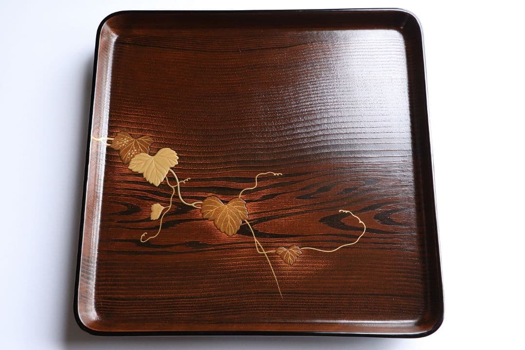 CL76 能登輪島塗 蔦金蒔絵 欅地 木地呂塗 足付四方膳 五客 木製漆器