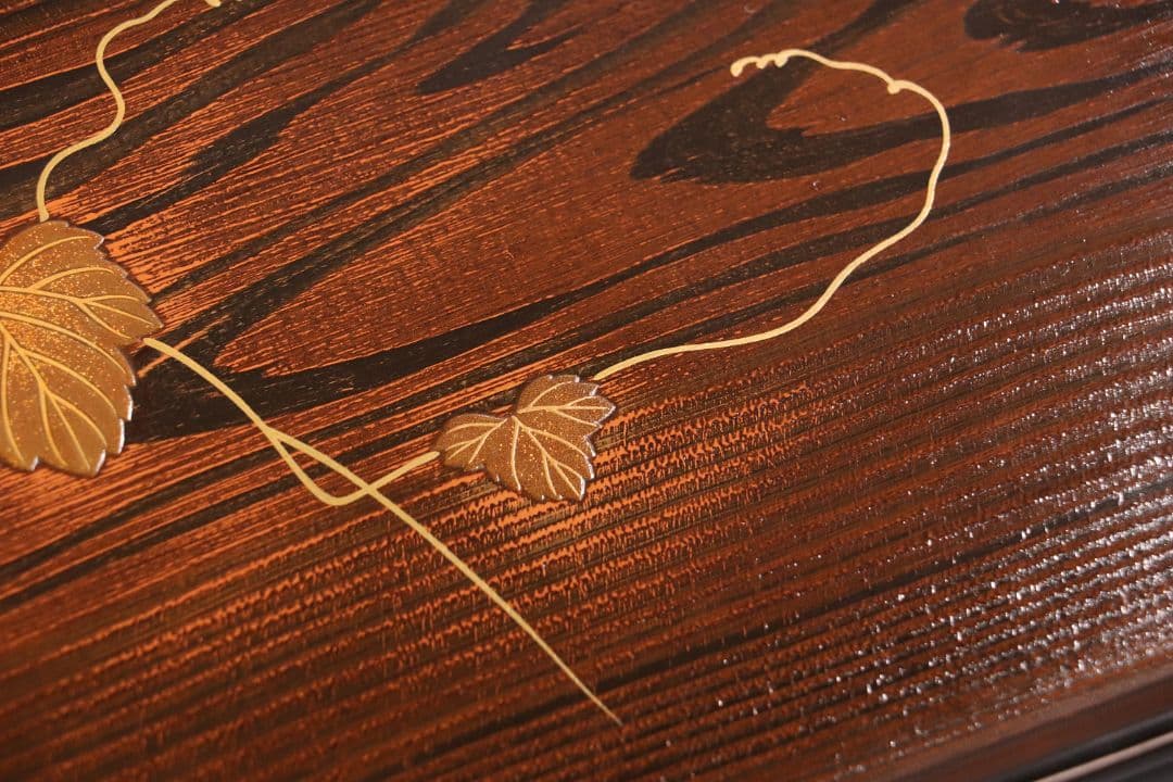 CL76 能登輪島塗 蔦金蒔絵 欅地 木地呂塗 足付四方膳 五客 木製漆器