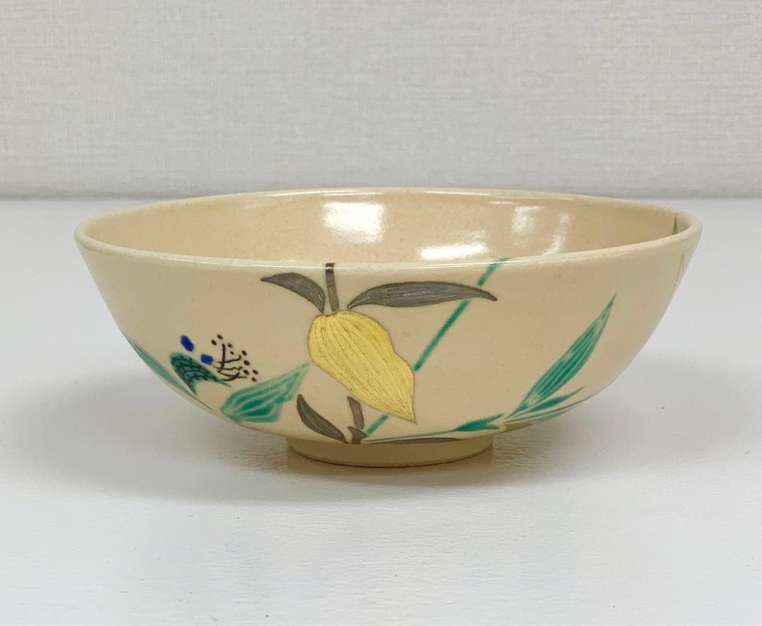 田中寿宝作　仁清写  露草茶碗　平茶碗  抹茶茶碗  茶道具