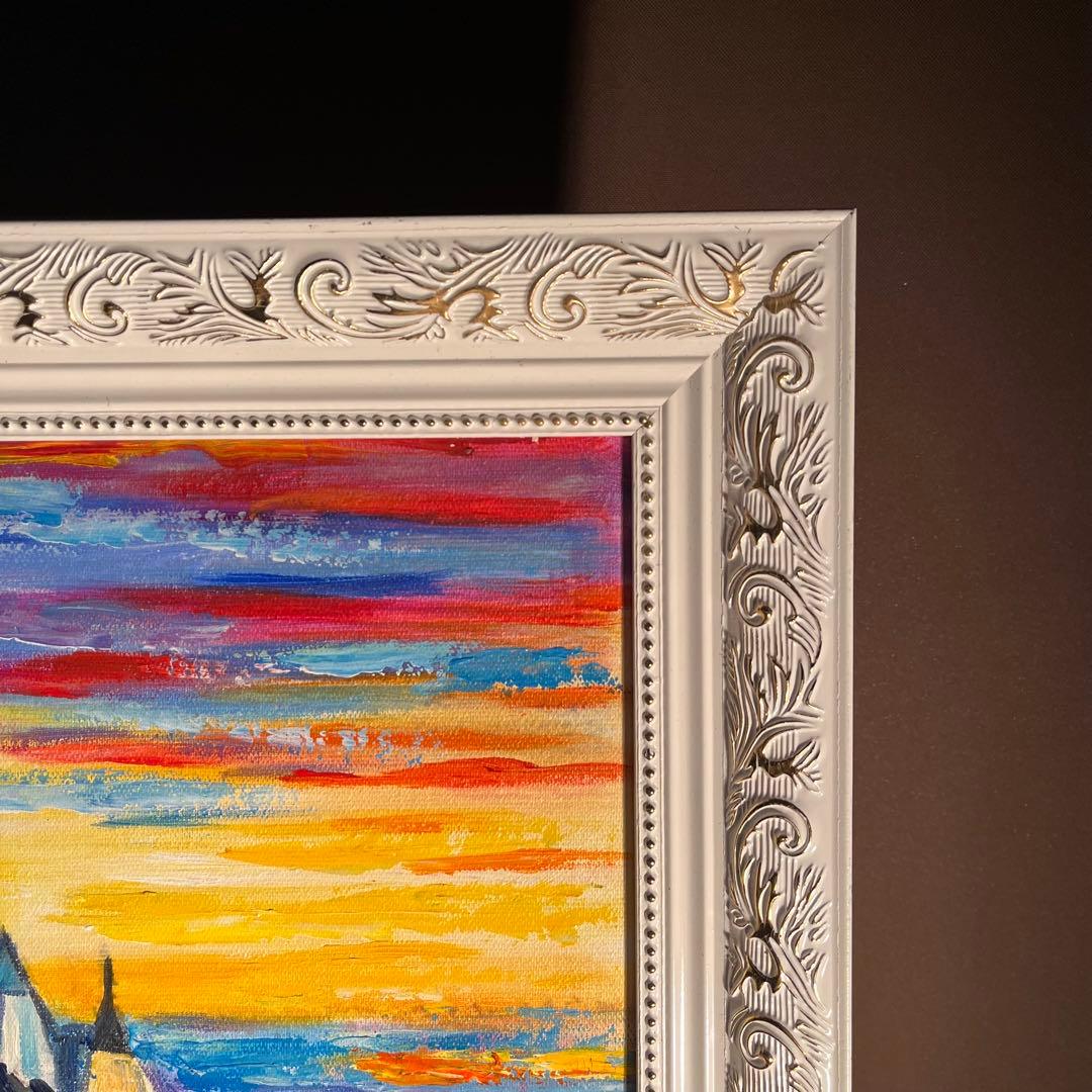 手書き油絵 モンサン・ミッシェル 額付 肉筆絵画 インテリア 油彩画