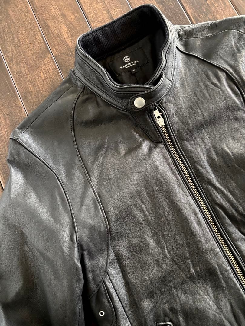 BEAUTY&YOUTH/シープレザー シングル ライダースJKT ブラック M