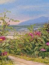 【真作】絵画　熊倉雄二　油彩4号　ハマナス咲く　花咲く小径　箱入　X152