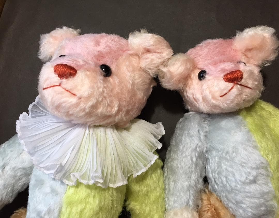 カラフルテディベア2体　パッチワーク　マルチカラー　作家