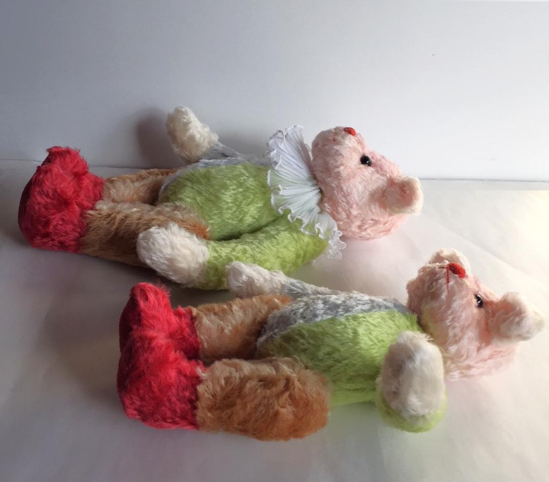 カラフルテディベア2体　パッチワーク　マルチカラー　作家