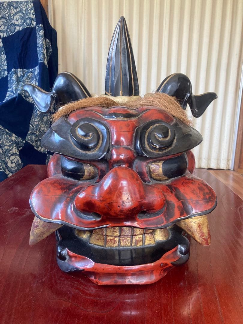 獅子頭 獅子舞 木製 特大 工芸品 骨董品 祭り