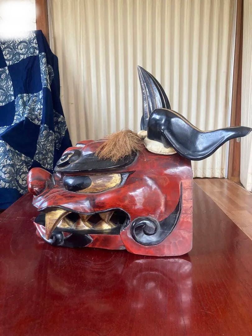 獅子頭 獅子舞 木製 特大 工芸品 骨董品 祭り