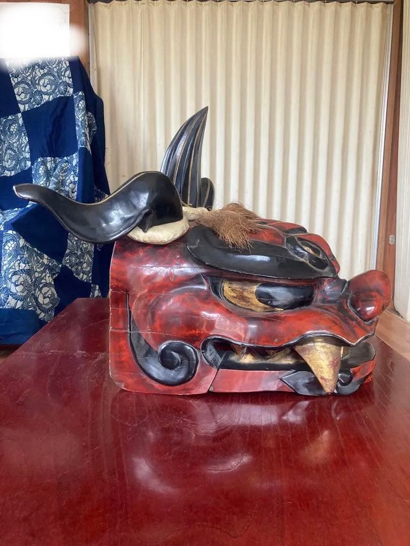 獅子頭 獅子舞 木製 特大 工芸品 骨董品 祭り