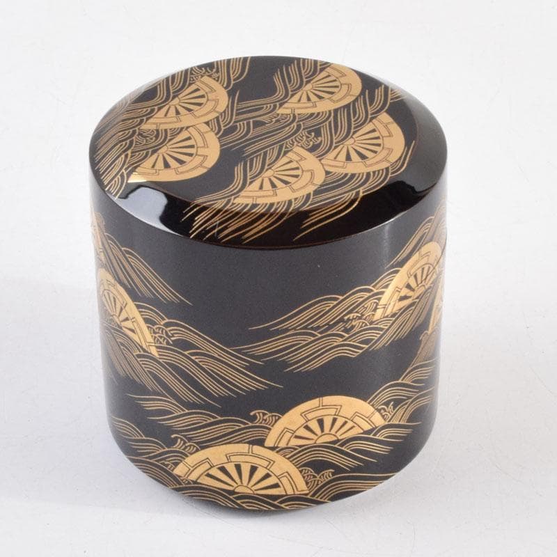 はるこ　茶道具　塗師川瀬表完作　源氏車蒔絵雪吹茶入　共布共箱　V　8966