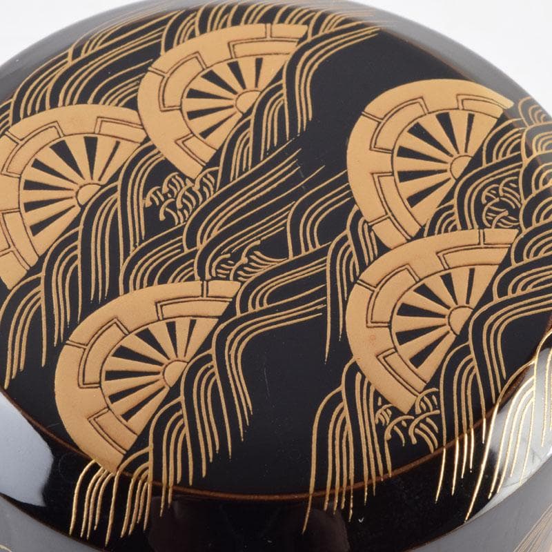 はるこ　茶道具　塗師川瀬表完作　源氏車蒔絵雪吹茶入　共布共箱　V　8966