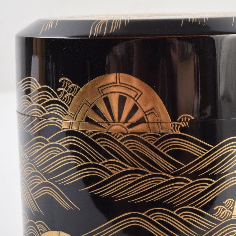 はるこ　茶道具　塗師川瀬表完作　源氏車蒔絵雪吹茶入　共布共箱　V　8966