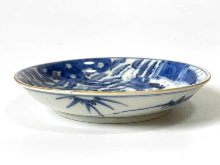 骨董　染付　吉祥文　三仙人図　五寸皿　古染付　青花