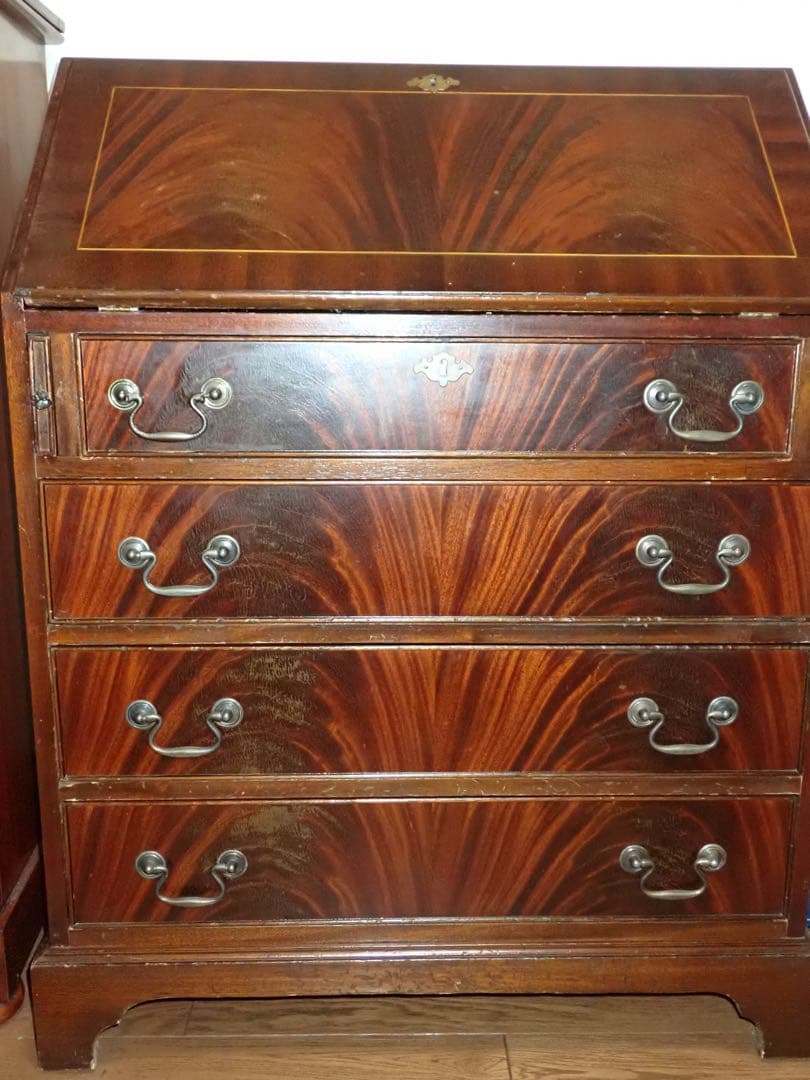 英国 1950年 ライティングビューロー マホガニー 鍵付き アンティークデスク