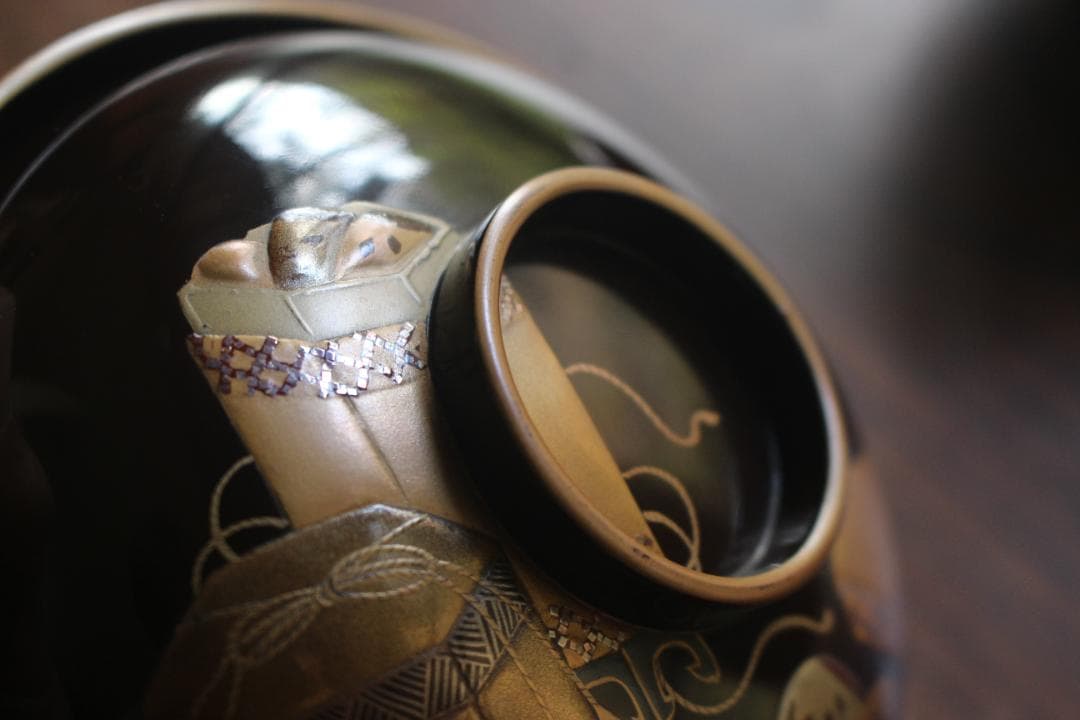 時代逸品！時代金縁黒漆に極上貝桶蒔絵の映えるお椀2点（検検京塗輪島塗蒔絵椀