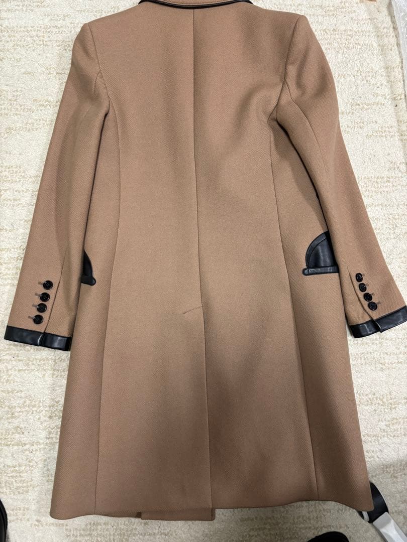 美品 BURBERRY ウールコート レザートリム キャメル UK4 カシミヤ混