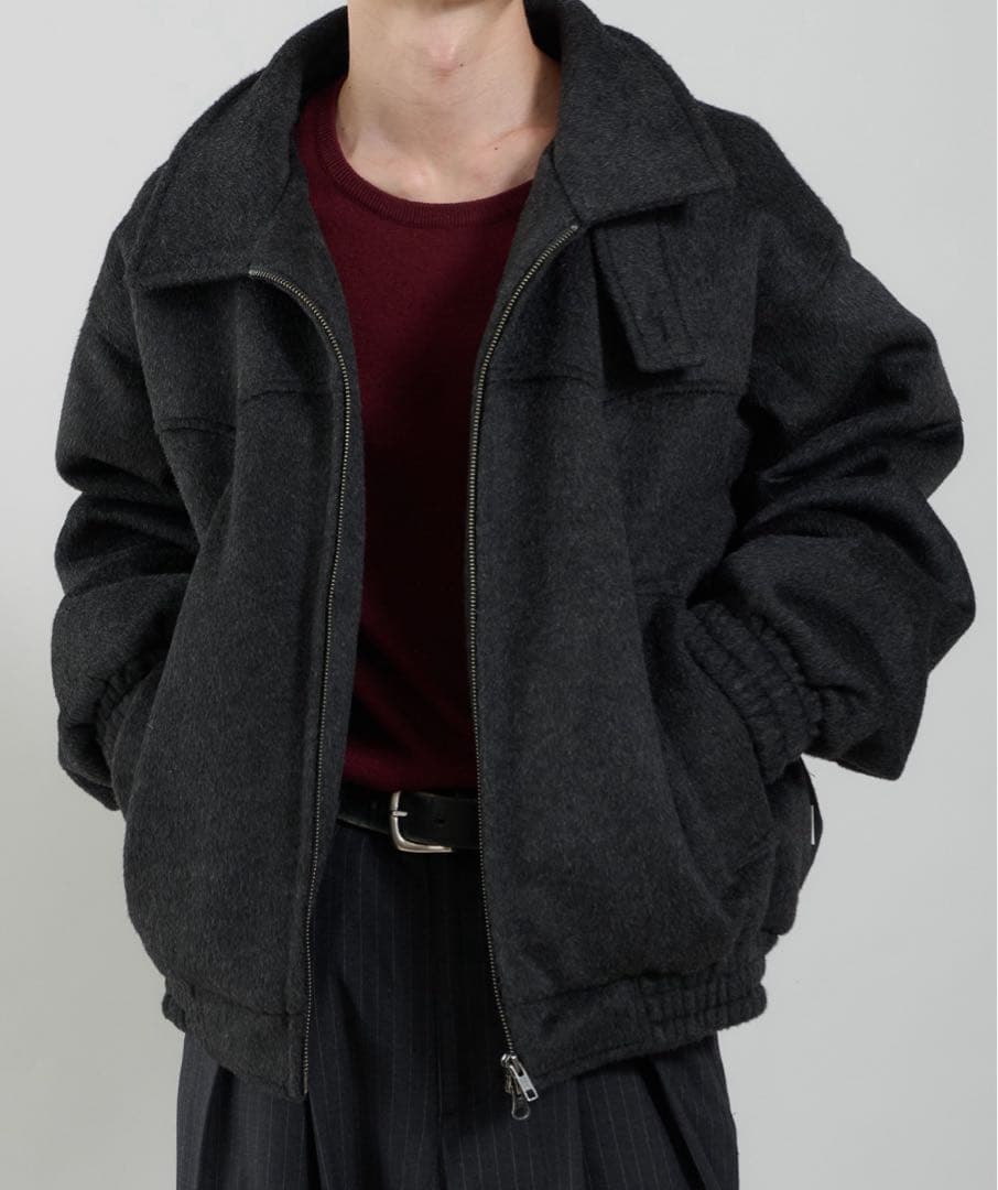 ウール混シャギースタンドネックフライトジャケット　Perushu