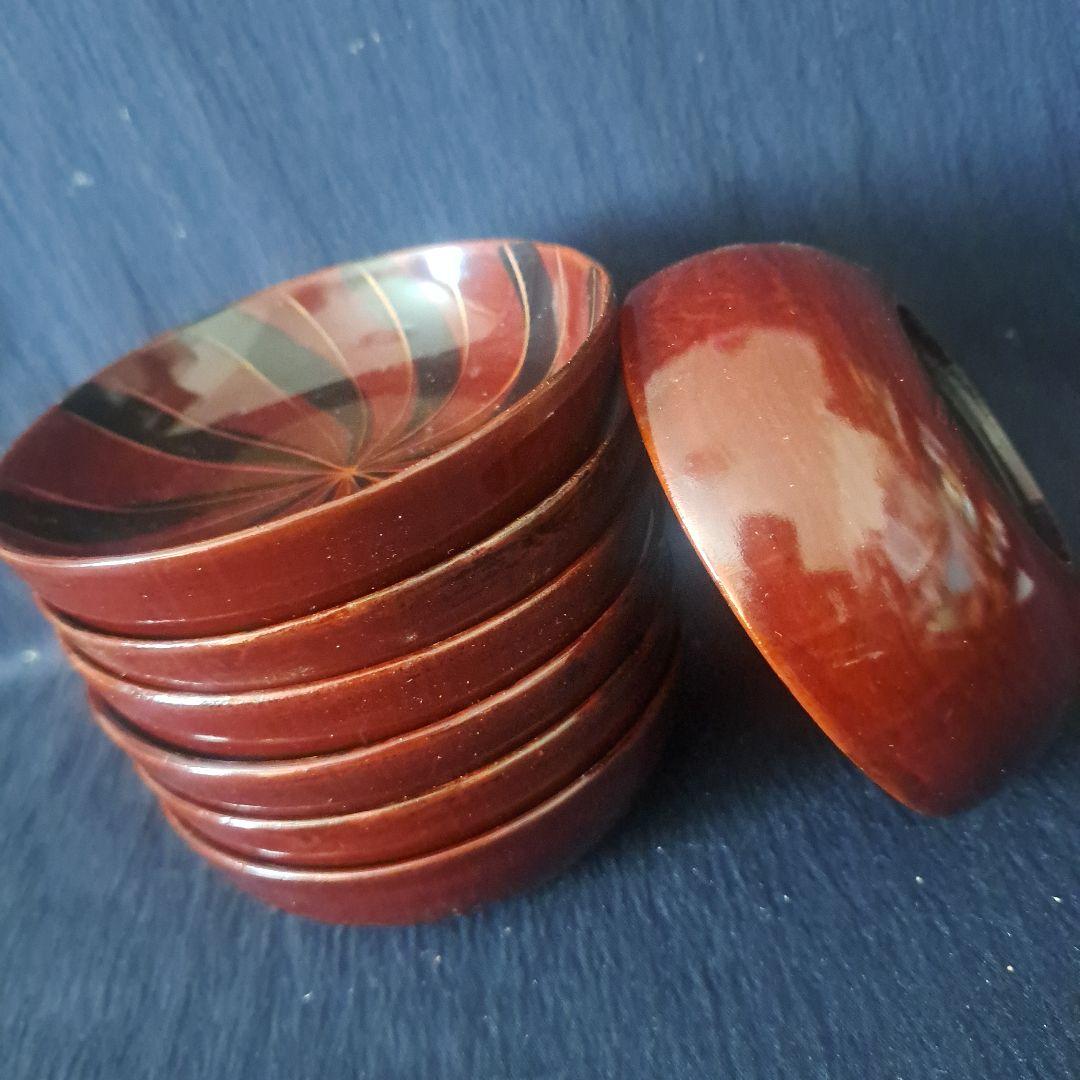 「グッド デザイン！木のお皿(直径11cm. 高さ3cm)」 木製漆器7客セット