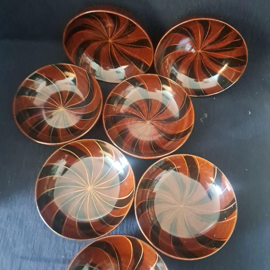 「グッド デザイン！木のお皿(直径11cm. 高さ3cm)」 木製漆器7客セット