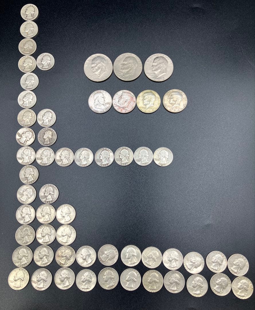 アメリカ 白銅貨25セント50枚 ケネディ50セント銀貨4枚 銀貨1ドル3枚