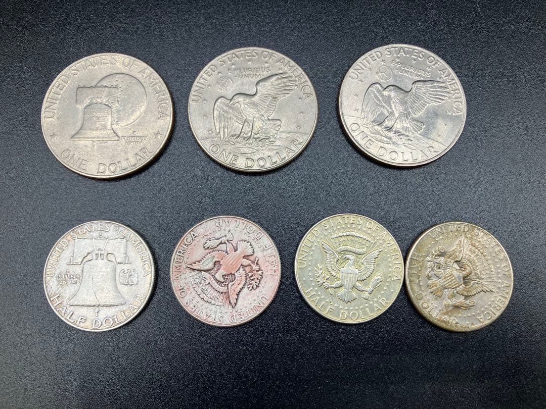 アメリカ 白銅貨25セント50枚 ケネディ50セント銀貨4枚 銀貨1ドル3枚