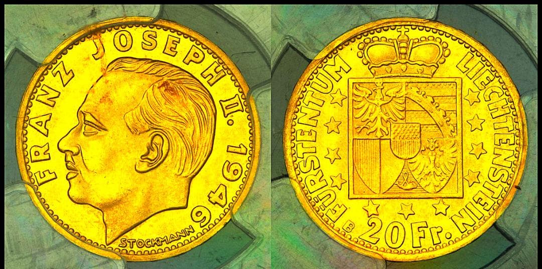 希少　発行数10000　PCGS-MS64 リヒテンシュタイン 1946B