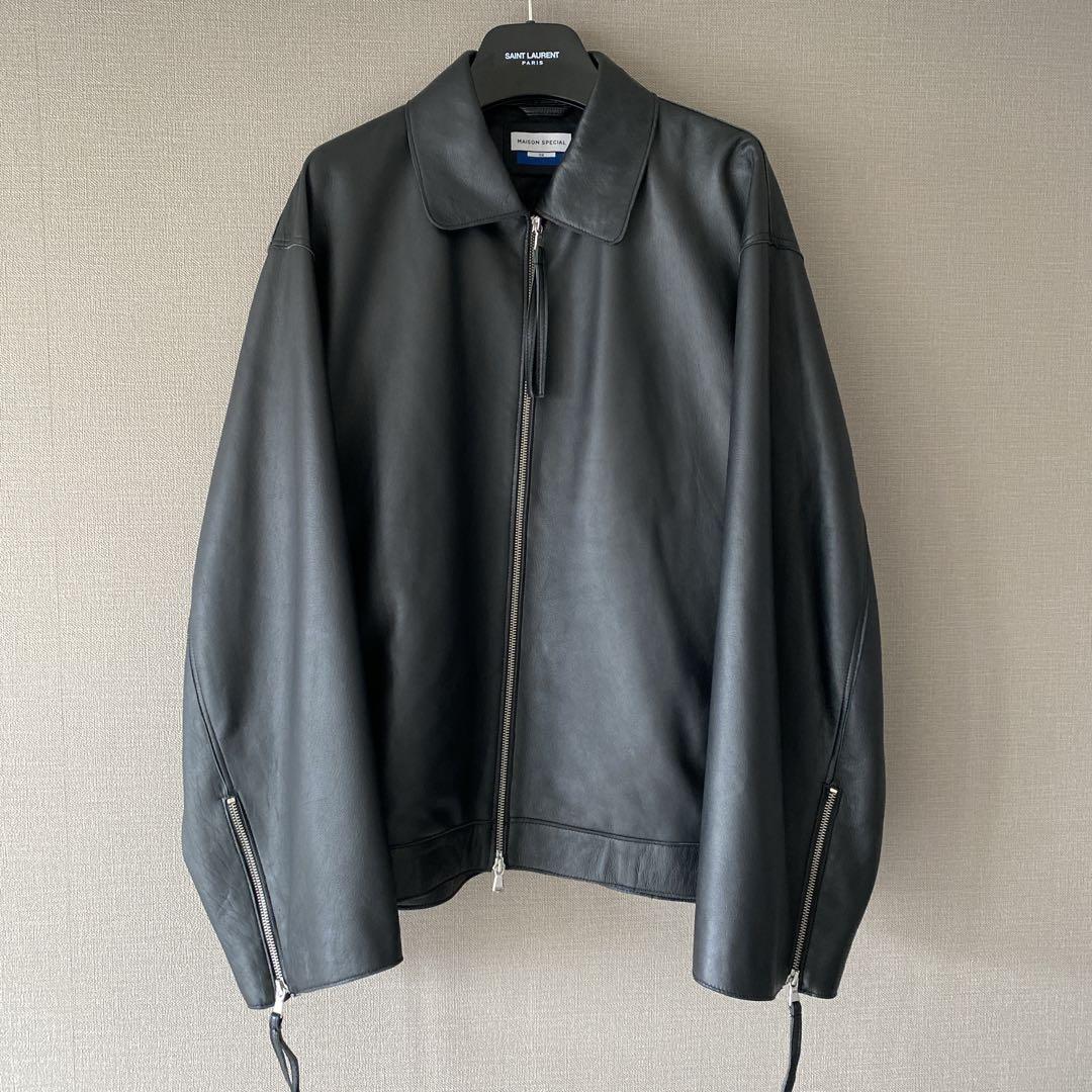 メゾンスペシャル ラムレザープライムオーバー襟付きシングルライダースジャケット