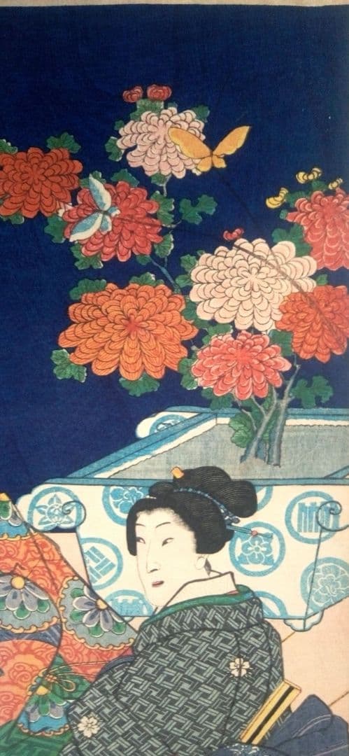 浮世絵、美人合十二月内月見月9月、葉月8月の二枚売り二枚繋がってます。三代豊国画