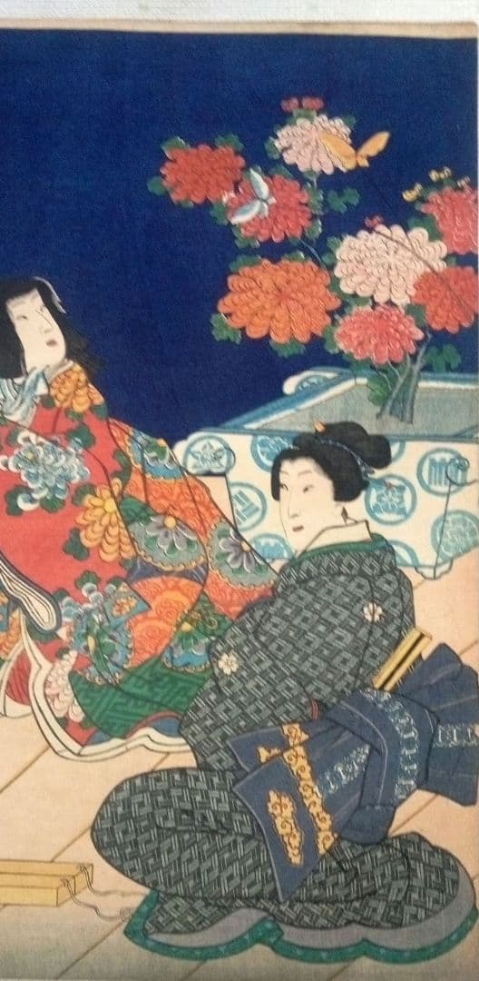 浮世絵、美人合十二月内月見月9月、葉月8月の二枚売り二枚繋がってます。三代豊国画