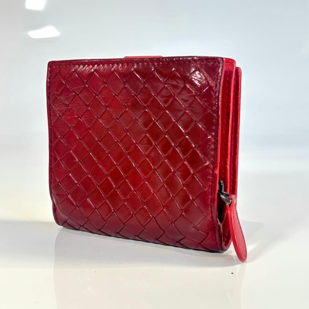 ボッテガヴェネタ イントレ 二つ折り レッド コンパクト ラウンドファスナー