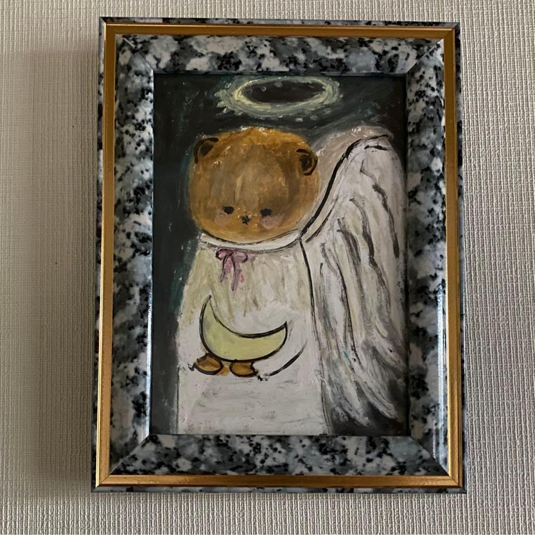 絵画。原画【A bear angel holds the moon】