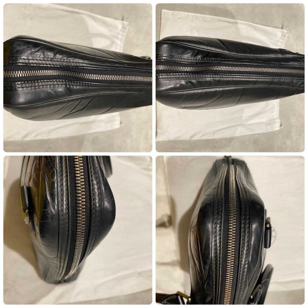 【HUNTING WORLD】 高級 レザー ブリーフケース 黒 フルオープン